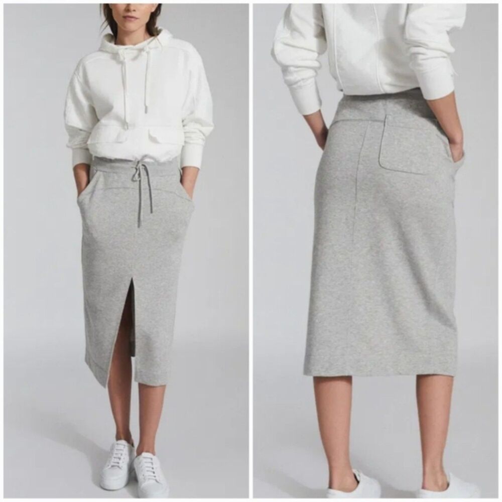 Reiss Clara Drawstring Midi Skirt - Heathered Gray M